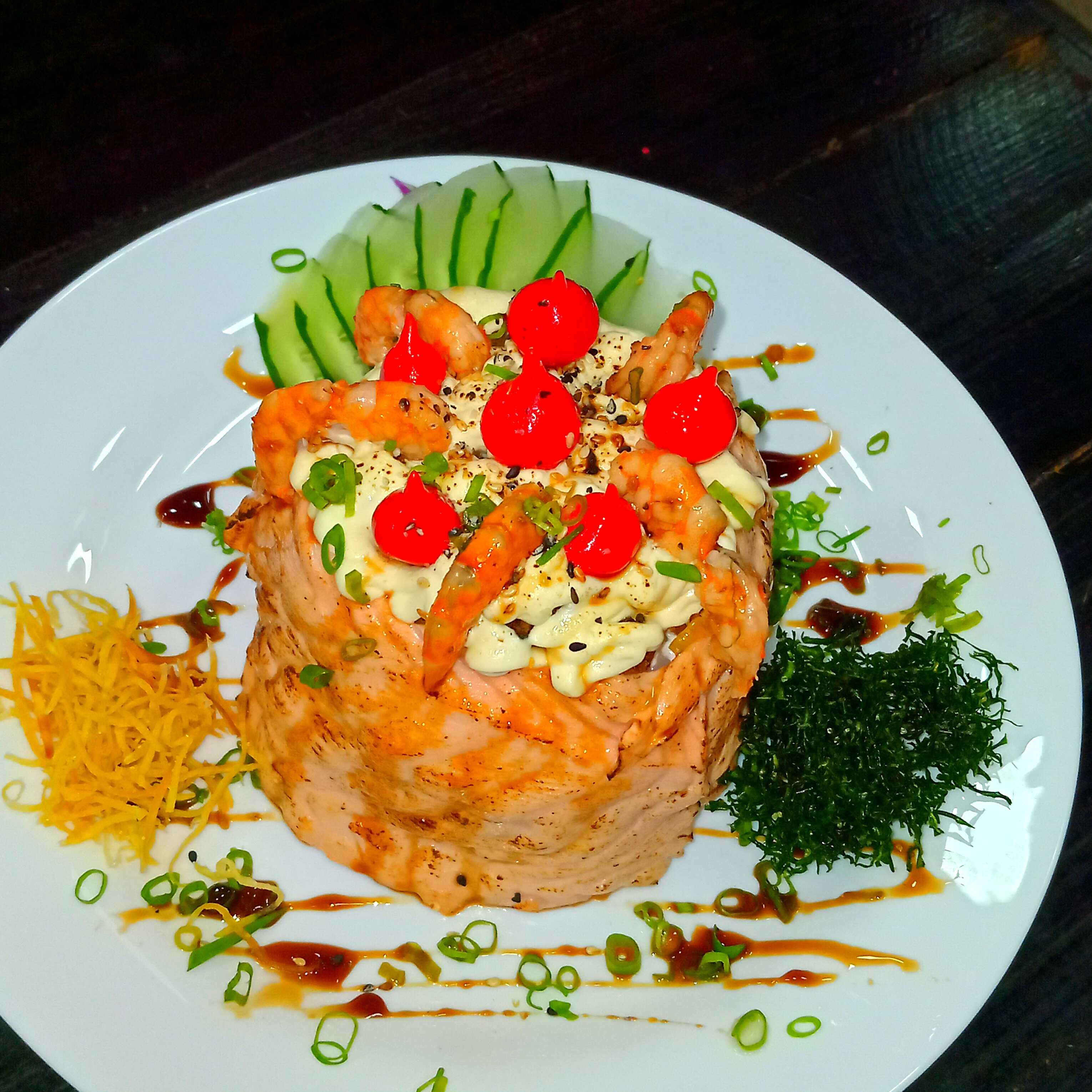 Salmão, Camarão, Creme Cheese, Cebolinho