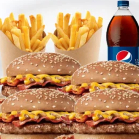 4 Hamburguesas De Res+2Papas+Gaseosa1.5ml