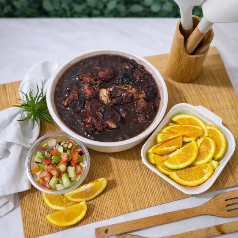 Aquela porção de feijoada no capricho, super temperada e caseira. Nao acompanha arroz e complementos, somente a feijoada!
