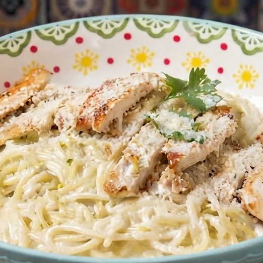 Spaghetti Verde a la Crema con Pollo