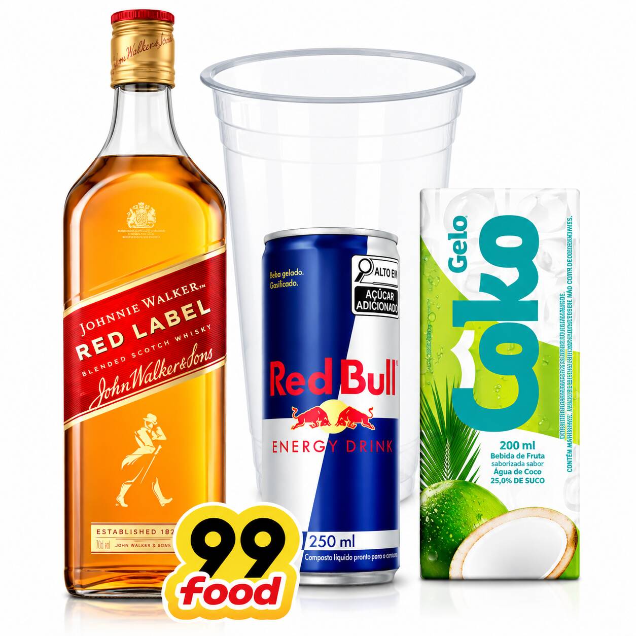 Dose separada, com gelo a escolha e redbull