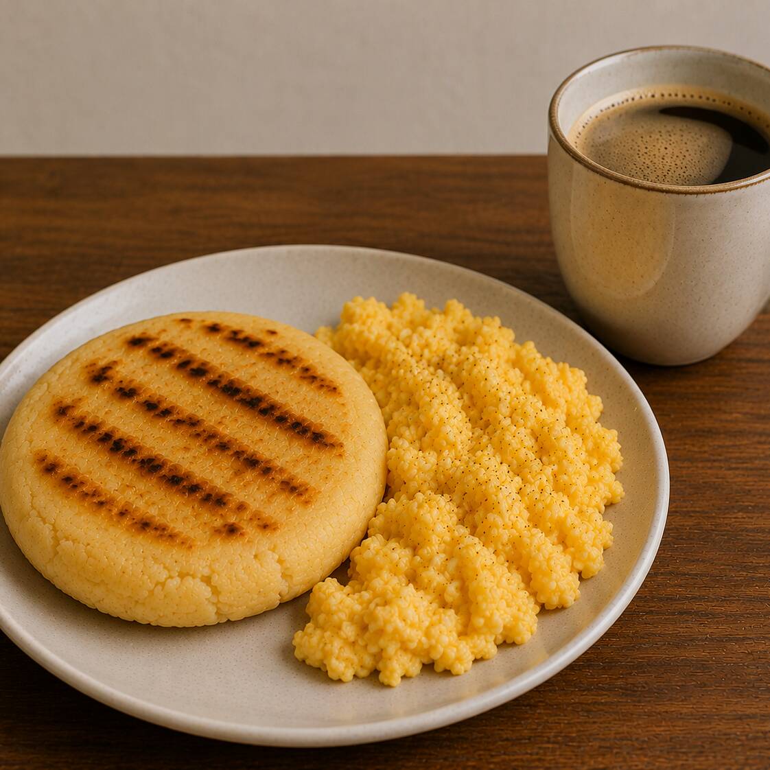 Arepa+Huevos Revueltos+Cafe