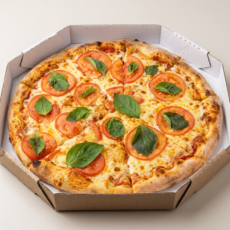 Massa artesanal, molho de tomate, queijo mussarela, tomate em rodelas, finalizada com manjericão fresco.
Pizza tradicional de qualidade com aquele queijo gratinado!