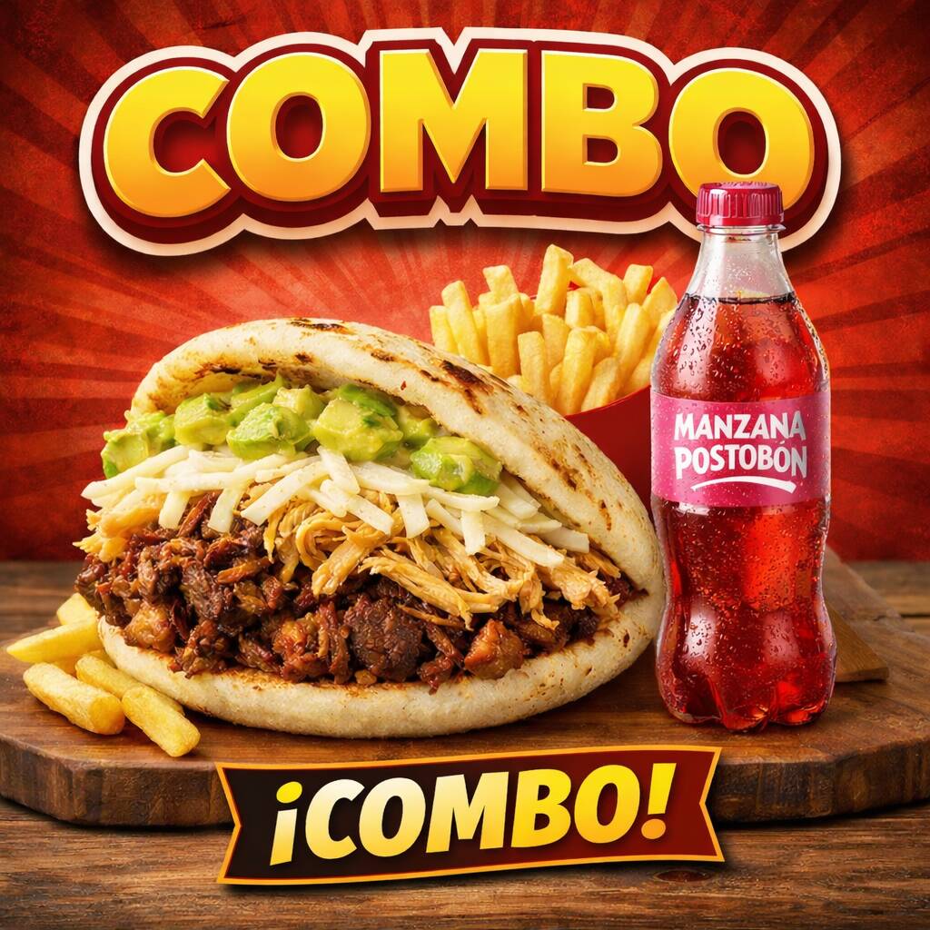 Combo de Arepa, Jamón, Queso y Huevo