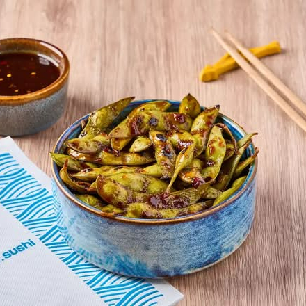 Edamames Spicy – Vainas de Soya Asadas con Salsa S