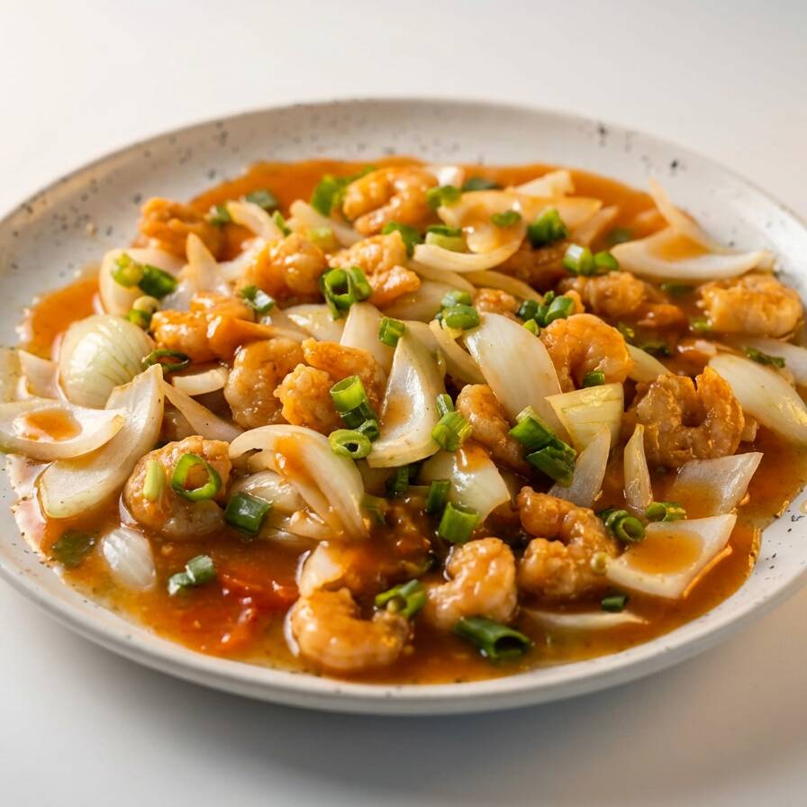 Camarão ao Molho Picante com Cebola e Cebolinha