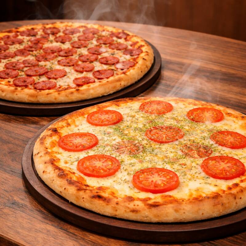 1 Pizza Grande Calabresa + 1 Pizza Grande Mussarela