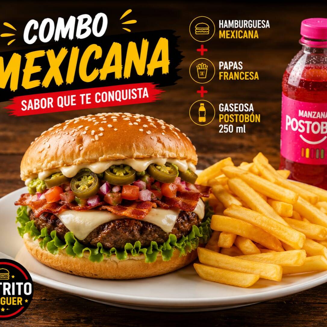 Combo Hamburguesa Mexicana + Papas + Gaseosa