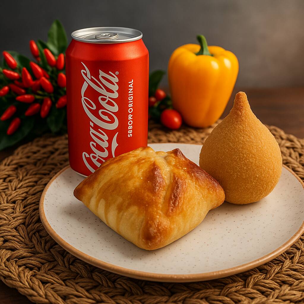 Escolha entre dois deliciosos salgados + uma bebida à sua escolha.