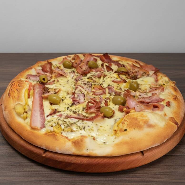 Mussarela, Bacon, Champingon e Lascas de parmesão