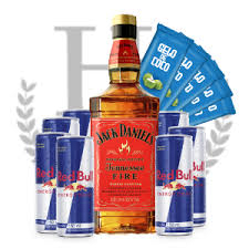 Jack Daniel´s Fire 1L + 4 Gelo de Coco + 4 Red Bull Trad. + 2 Copos