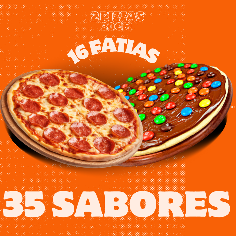 2 pizzas de 30cm = 60cm
