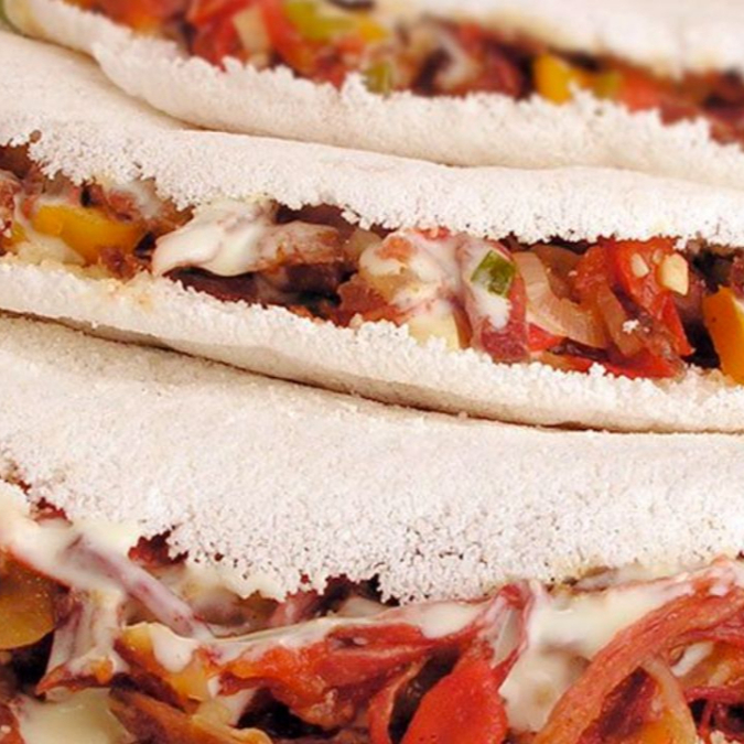 Tapioca Carne Seca, Bacon, Milho, Azeitona, Tomate e Catupiry