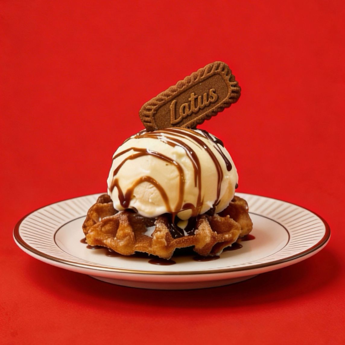 Waffle con helado Lotus