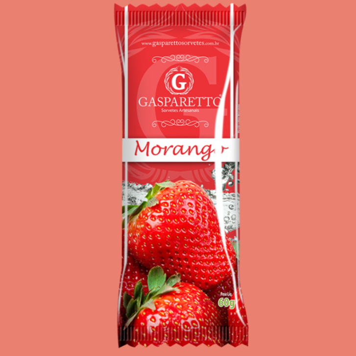 Picolé artesanal sabor morango.