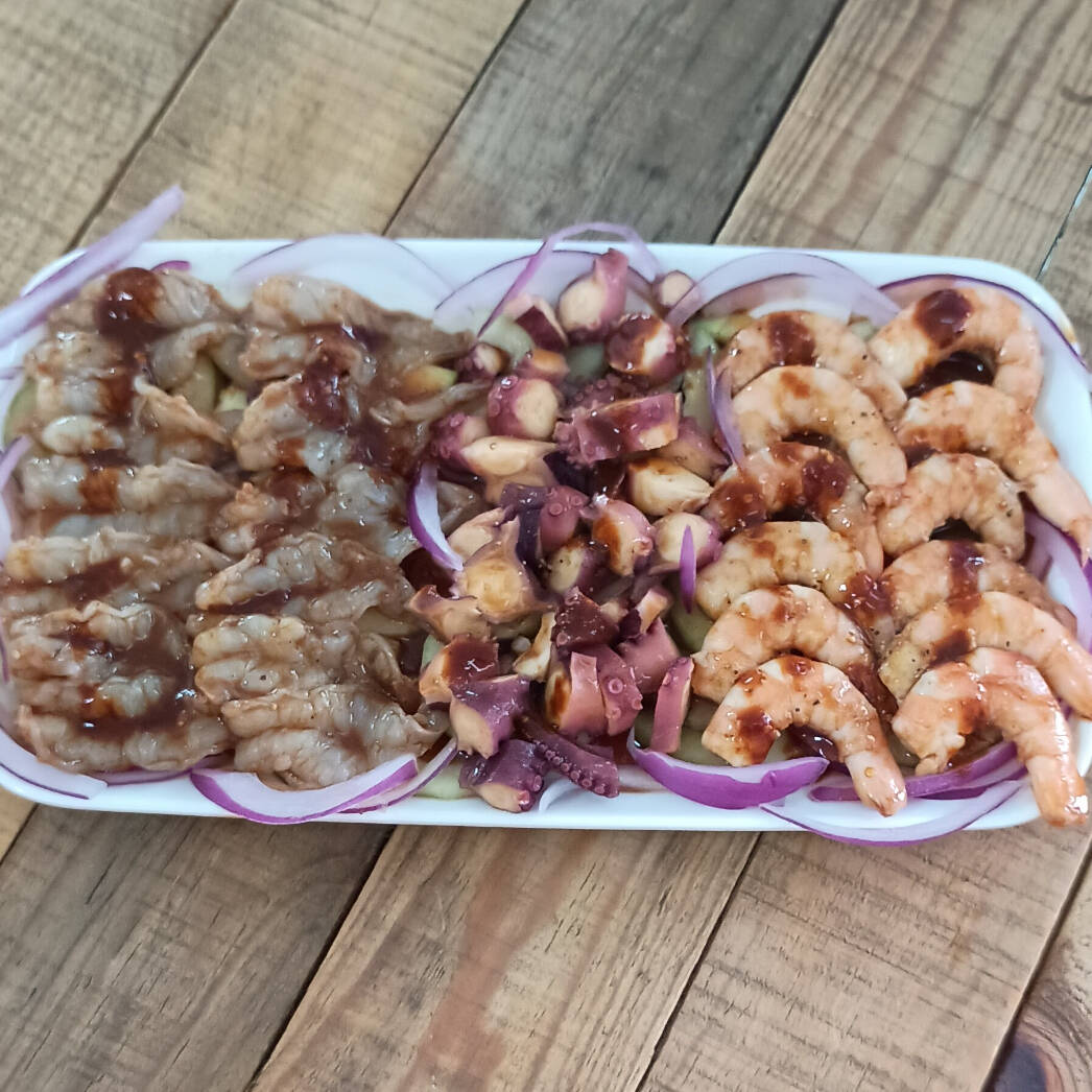 Tercia Aguachile Camarón Cocido, Crudo, Pulpo