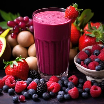 Leite, banana, frutas vermelhas e açúcar