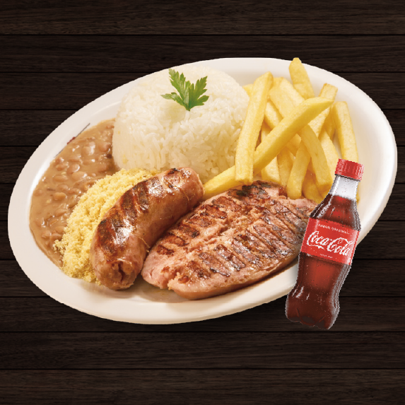 Arroz, Feijão, Farofa, Fritas e Vinagrete + 1 Coca-Cola 200ml