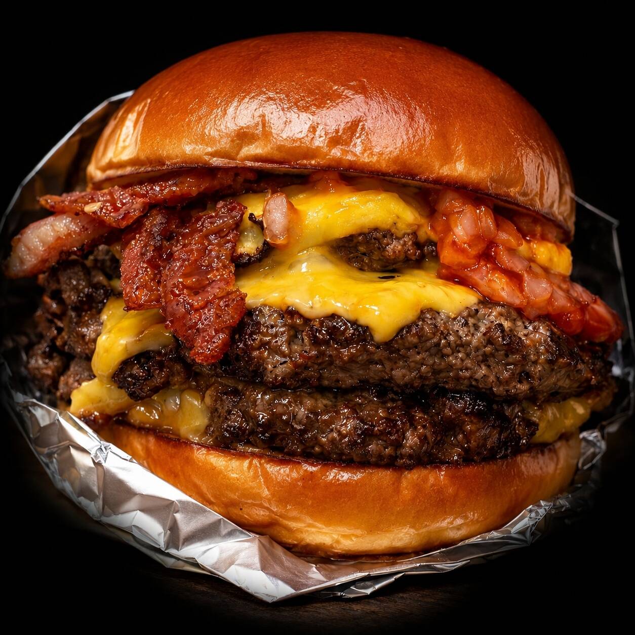 BURGER CHEDDAR & BACON + PAPAS