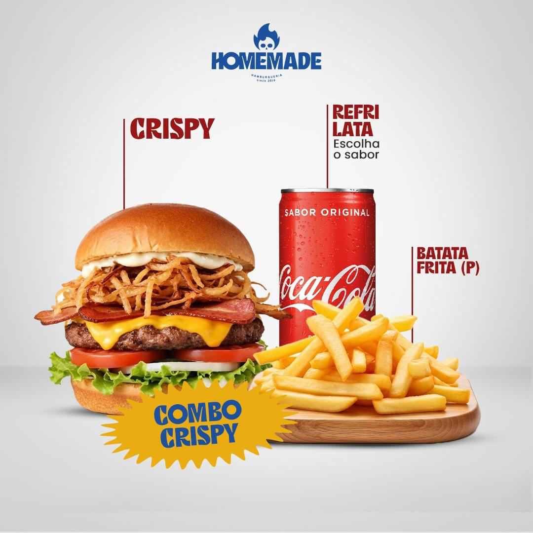 1 Crispy+ porção de batata p+ 1 refri 350ml.