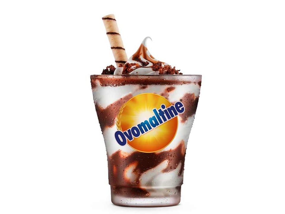 Opções: Chocolate, Ovomaltine e Morango.