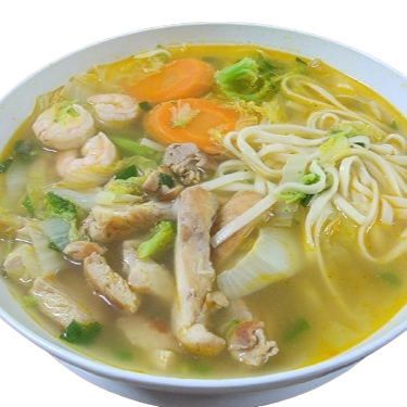 Caldo con camarón, pollo y fideo