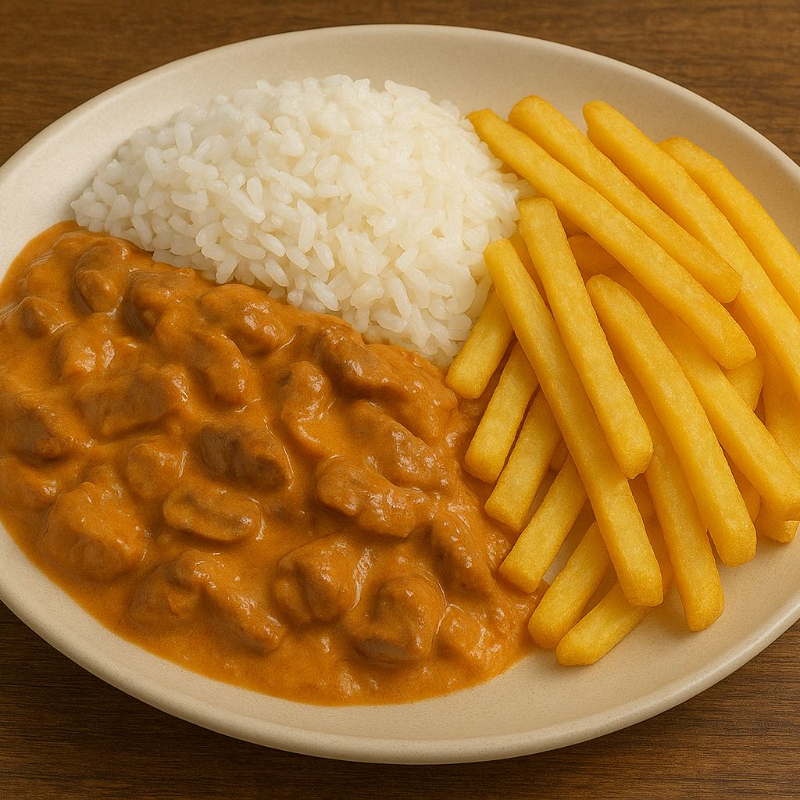 Arroz e batata frita.