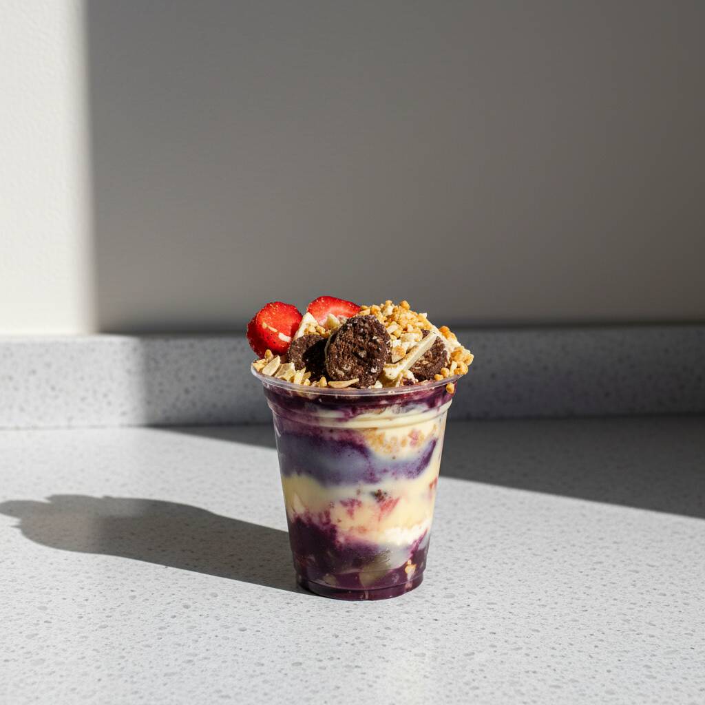 Uma combinação irresistível de 400ml de açaí cremoso, acompanhada de pedaços de Ouro Branco, morangos frescos e paçoca triturada. A mistura perfeita entre cremosidade, crocância e sabor, criando uma experiência deliciosa a cada colherada.