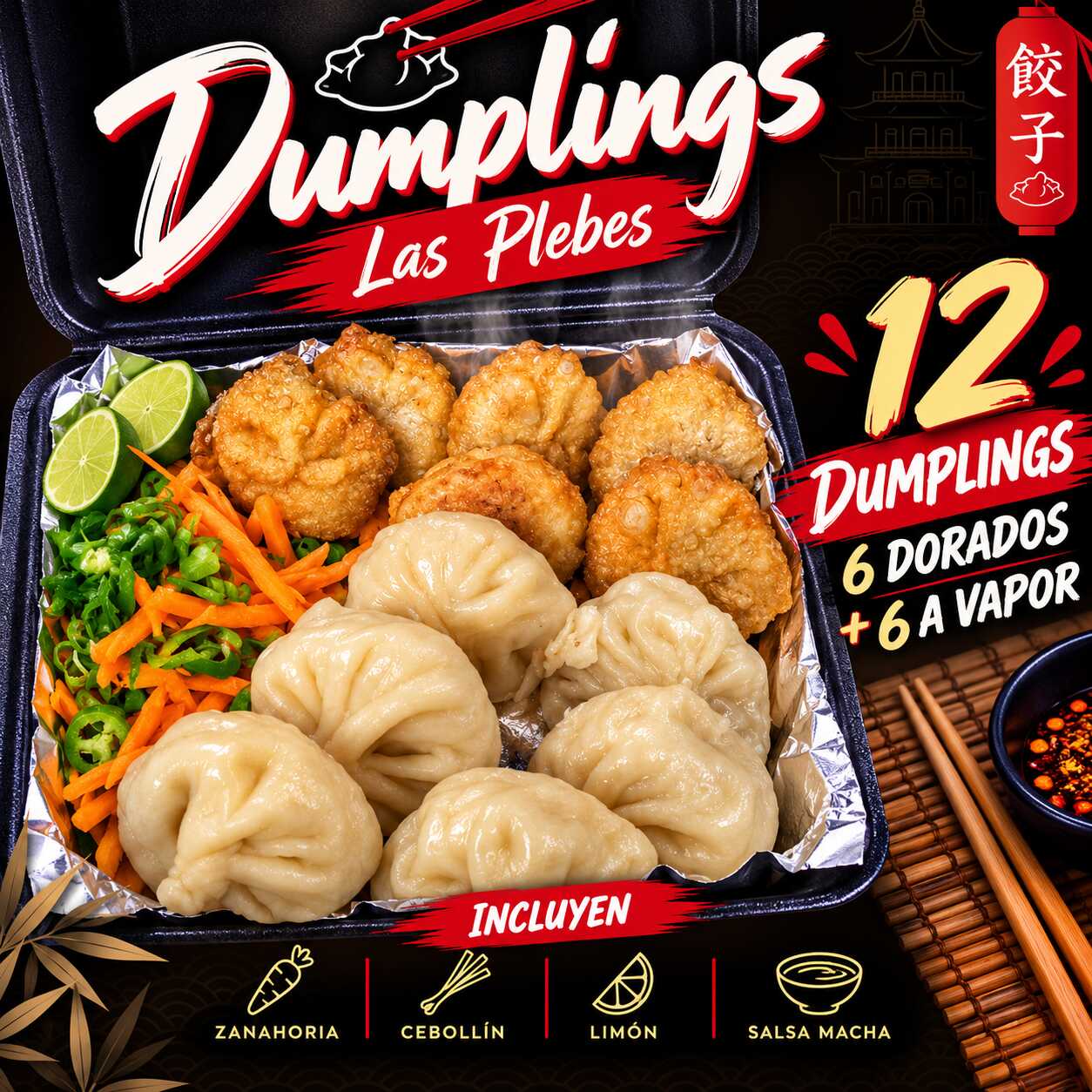 12 Dumplings 6 a vapor y 6 dorados