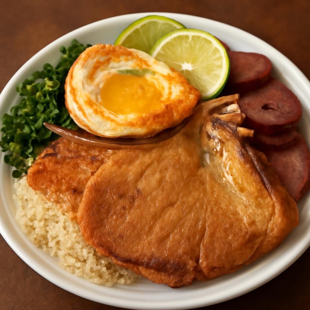 A virada paulista é um prato típico da culinária brasileira, muito apreciado na região de São Paulo. É composto por feijão, arroz, linguiça toscana na brasa , ovo frito, carré suíno e couve refogada. Uma combinação de sabores e texturas que promete satisfazer os paladares mais exigentes. Experimente essa delícia paulista em nosso delivery e surpreenda-se com todo o sabor e tradição desse prato tão querido pelos brasileiros. Um Carré, uma linguiça Toscana, um Ovo frito  Acompanha-se  de arroz, feijão , farofa macarrão.