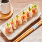 Recheio de salmão e kani, sem arroz, na massa de harumaki, com creme cheese