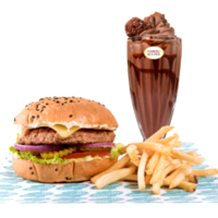 Súper Combo: Cheeseburger + papas + Malt Special