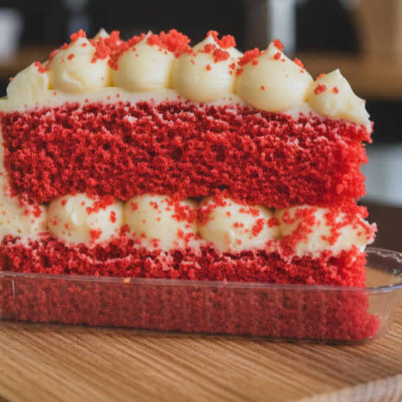 Massa de bolo red velvet , com recheio de Ninho cremoso.