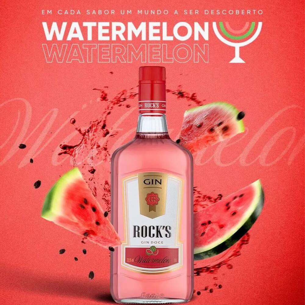 Combo gin rock 4 gelo melancia 4 copo 4 canudo 1 litro de gin
