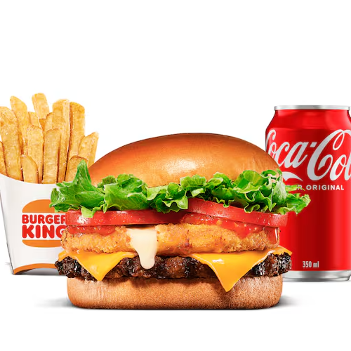 Chegou o novo King Cheese! Queijo mussarela empanado, crocante por fora e cremoso por dentro, acompanhado um delicioso molho agridoce com um leve toque apimentado. Uma combinação irresistível com o burger feito com 100% carne bovina, duas fatias de queijo sabor cheddar, tomate e alface fresquinhos no pão brioche fofinho. Mais um lançamento da família The Kings, feito com ingredientes amados pelos brasileiros.