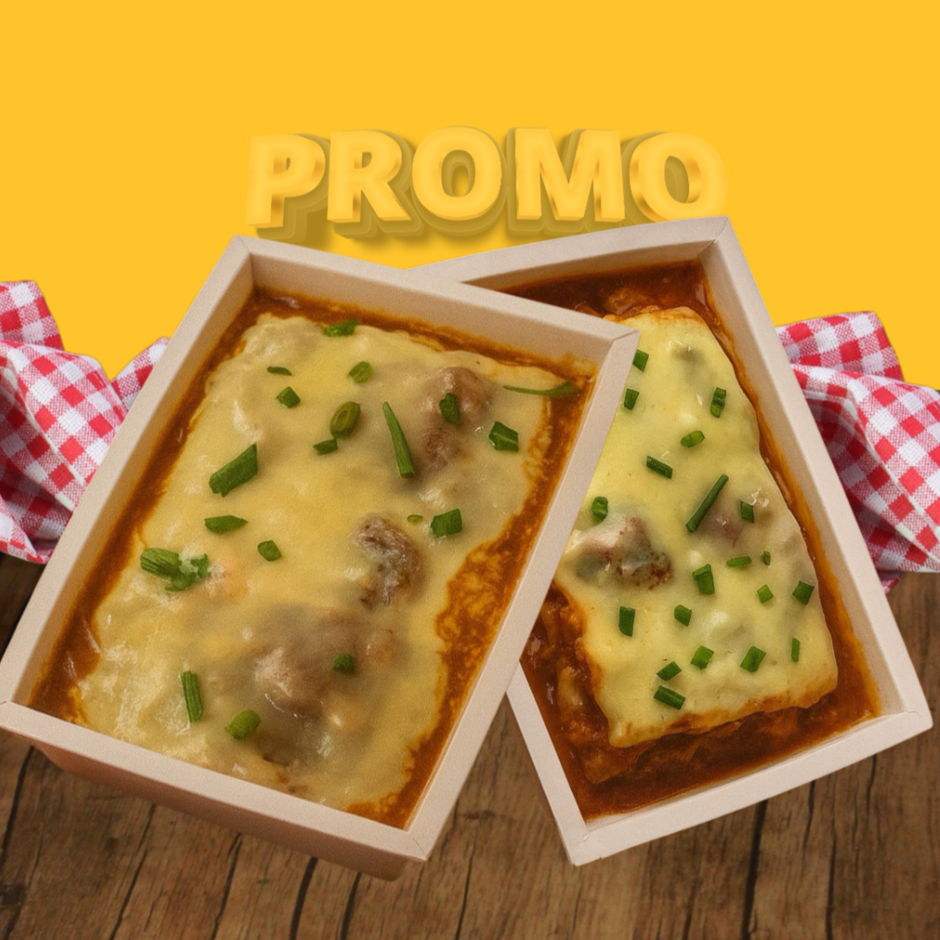 Um combo especial para quem gosta de sabor e fartura! ✔ Escondidinho de Carne Moída à Bolonhesa – cremoso purê de batatas com recheio suculento de carne moída ao molho bolonhesa, gratinado com queijo derretido. (aprox. 500g) ✔ Lasanha de Carne Louca – massa fresca recheada com carne desfiada ao molho caseiro, finalizada com queijo gratinado. (aprox. 500g) Perfeito para dividir ou se deliciar sozinho em uma refeição completa!