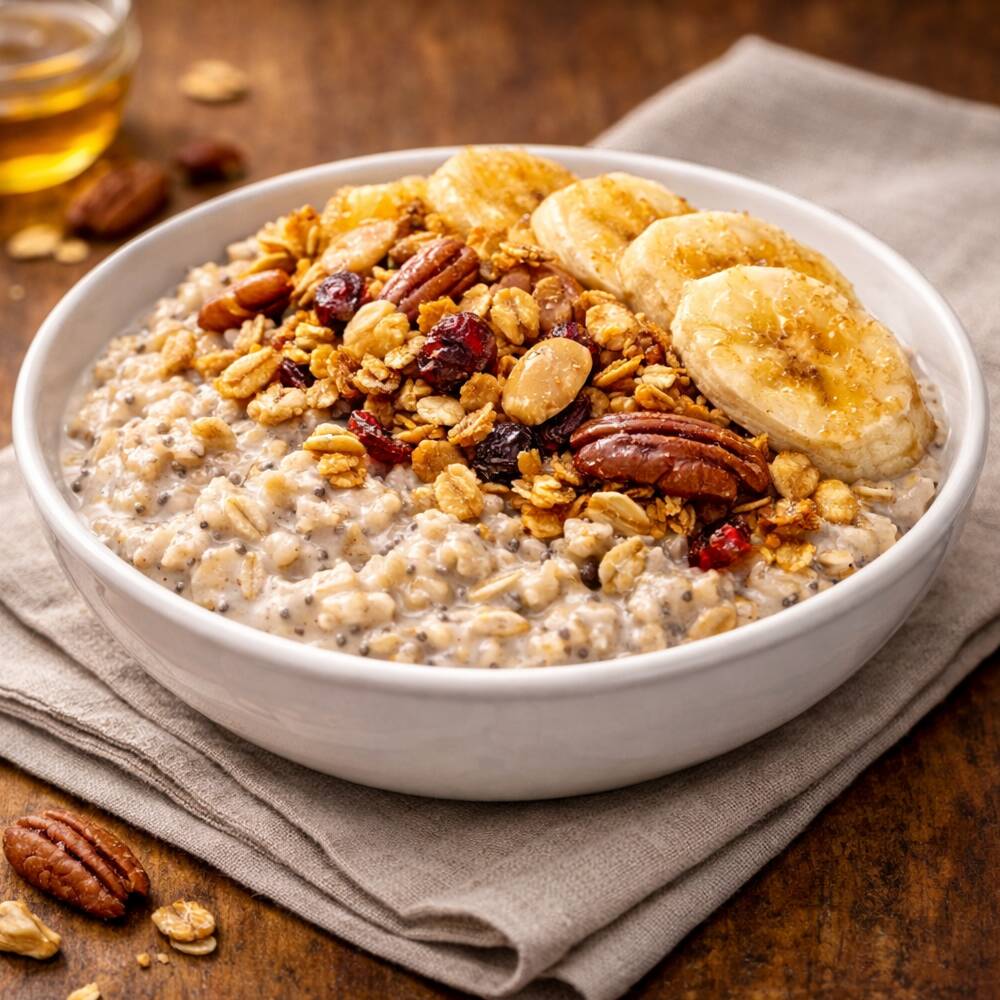 AVENA CON CHÍA, PLATANO Y GRANOLA