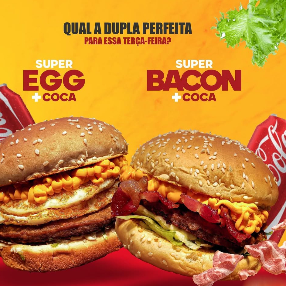 X Egg Bacon + XBacon +2 Coca Lata com até 50% Off