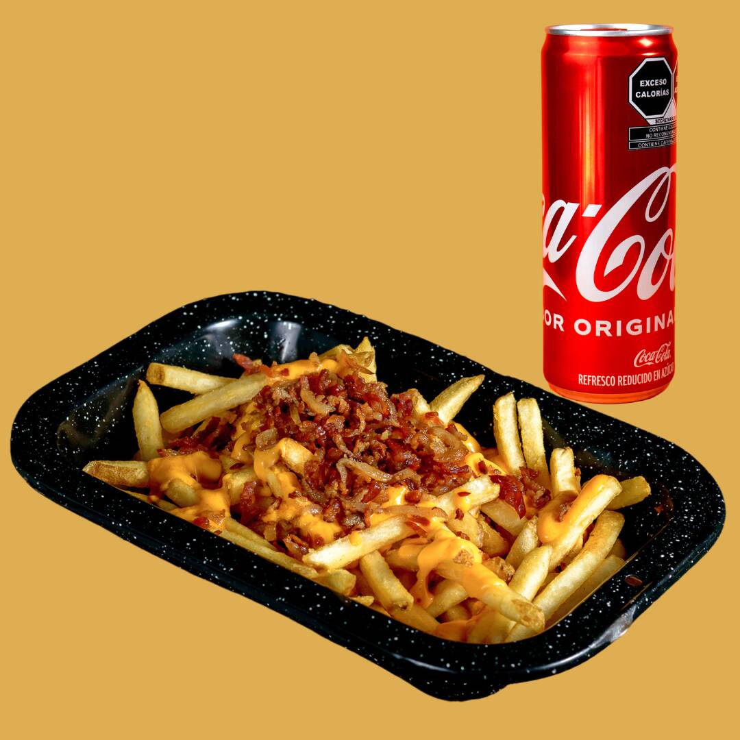 Combo Papas con Queso y Tocino+ Coca Cola