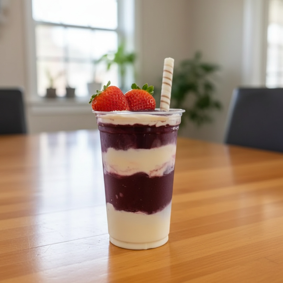 Nosso saboroso meio a meio açaí premium do Pará e nosso creme delicioso de Tapioca 500ml. Com 3 acompanhamento grátis.