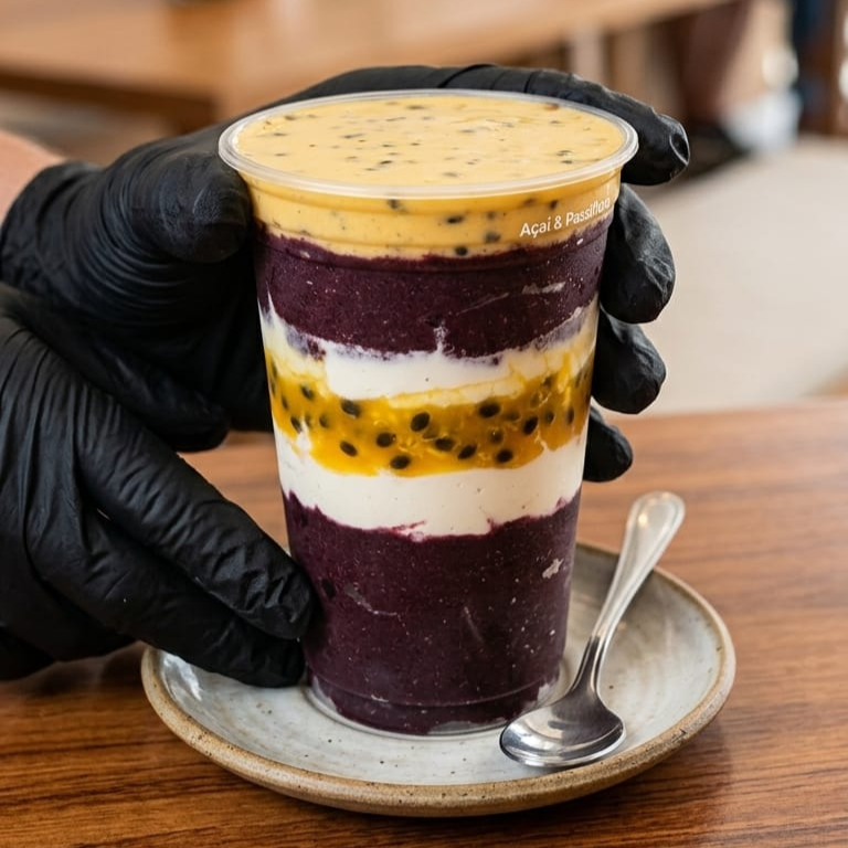 Açaí com creme de maracujá e leite em pó