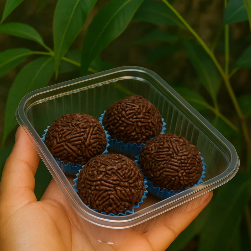 uma caixa maravilhsa com 4 brigadeiros de 15g cada unidade ,