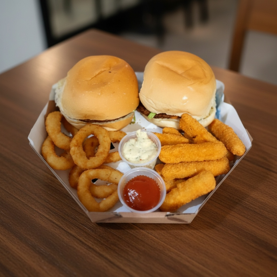 2 x Salada + anéis de cebola + nuggets