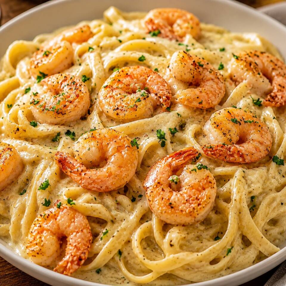 Alfredo con camarones