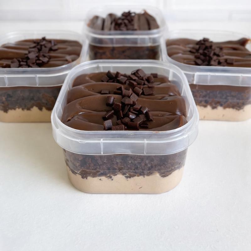 Bolo no Pote – 150ml Delicioso bolo no pote preparado com camadas de massa de chocolate super macia, mousse de chocolate cremosa e finalizado com brigadeiro gourmet bem cremoso por cima. Uma sobremesa equilibrada, chocolatuda e perfeita para matar aquela vontade de doce a qualquer hora do dia. Tamanho do Pote: 150ml