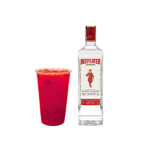 Dose de Gin Beefeater Sabor Melancia, uma Garrafinha de 200ml com Gin, 1 Energético Red Bull 250ml e 1 Gelo de Melancia