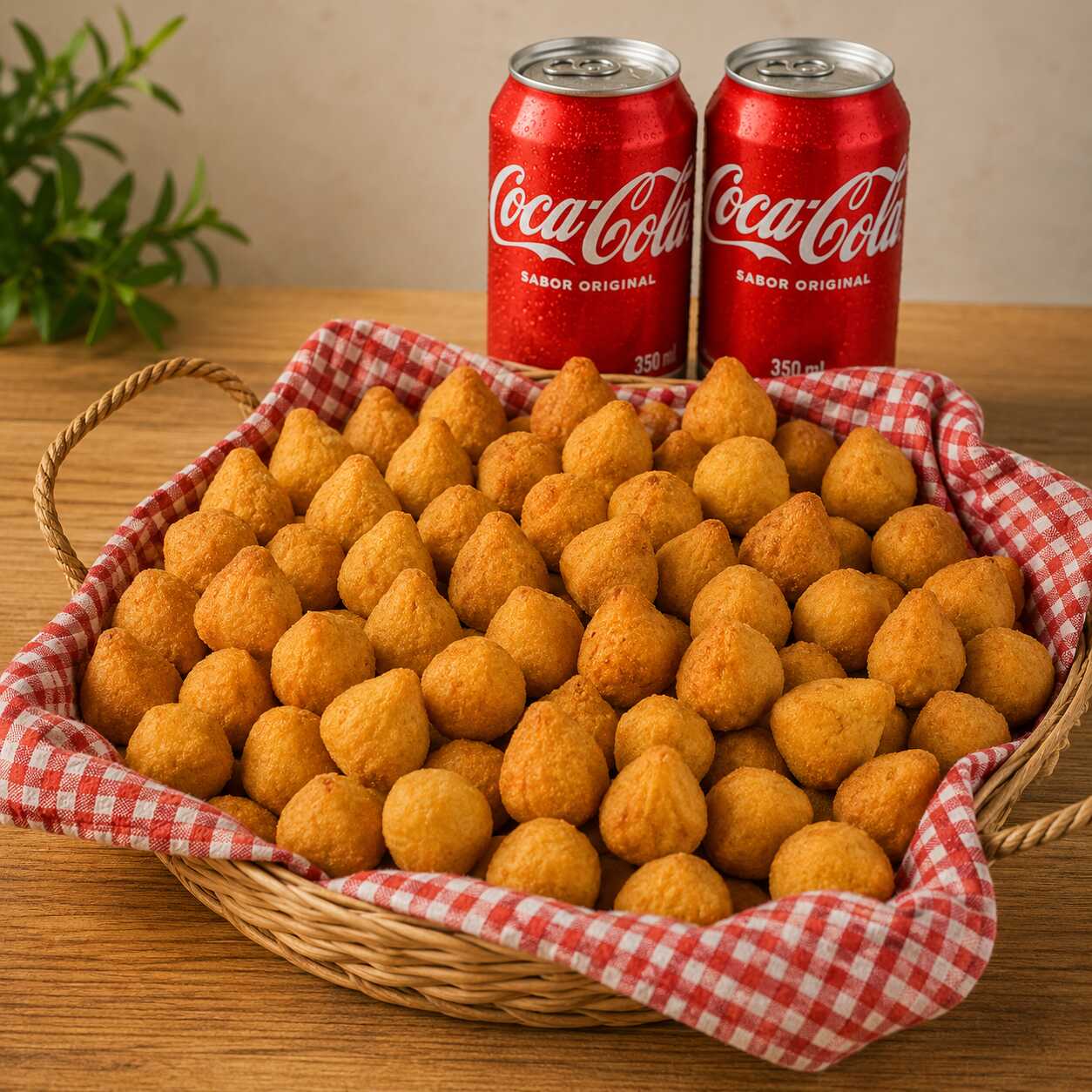 Feito para compartilhar com a família, os amigos ou a galera do trabalho. O combo acompanha 50 mini coxinhas com massa leve, casquinha dourada e recheios saborosos, além de 2 Coca-Cola Original lata 350ml bem geladas. A escolha perfeita para uma reunião, uma resenha ou qualquer momento que merece muito sabor.