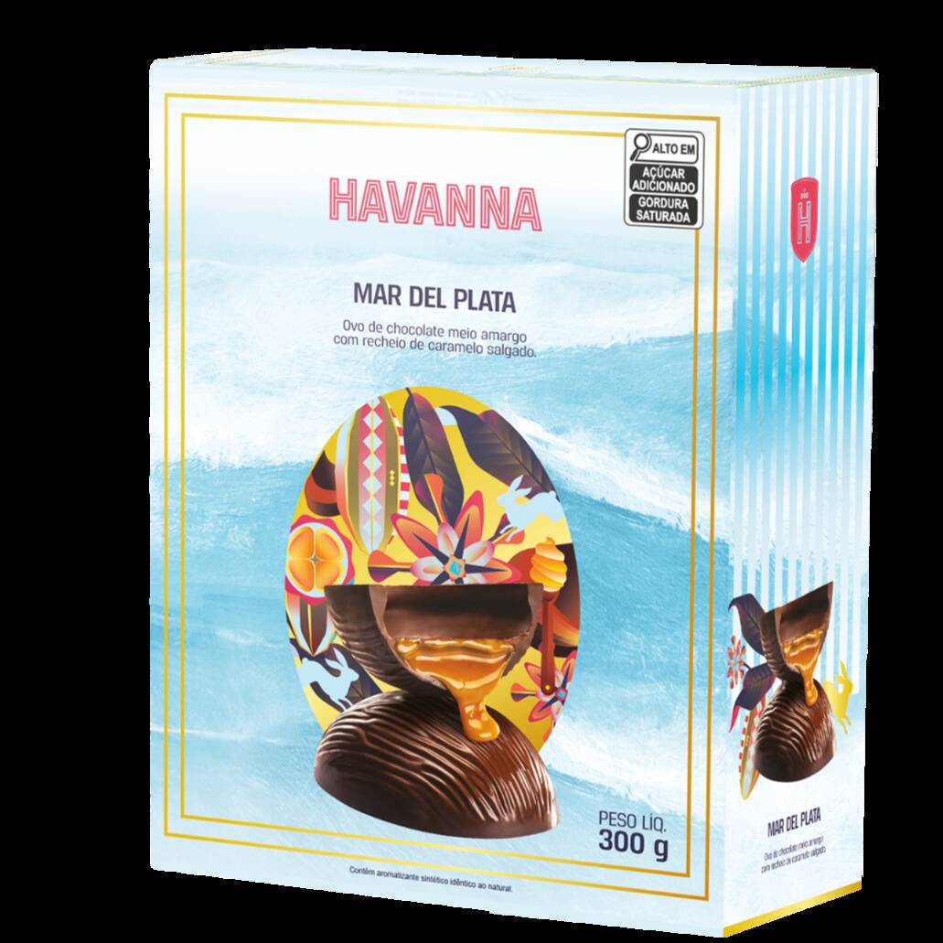 Ovo Páscoa Havanna Chocolate 70% cacao com recheio de doce de leite salgado 300g