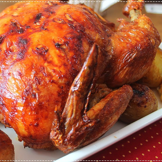 frango assado com batata e farofa