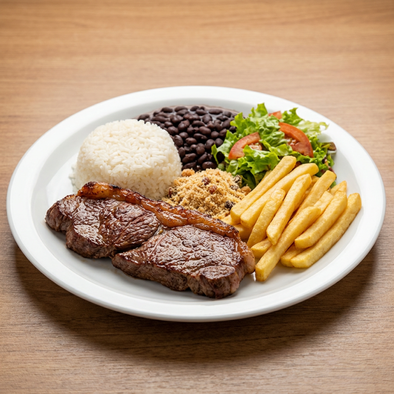 Acompanha: Arroz, feijão, macarrão e farofa - (Imagem Meramente Ilustrativa)